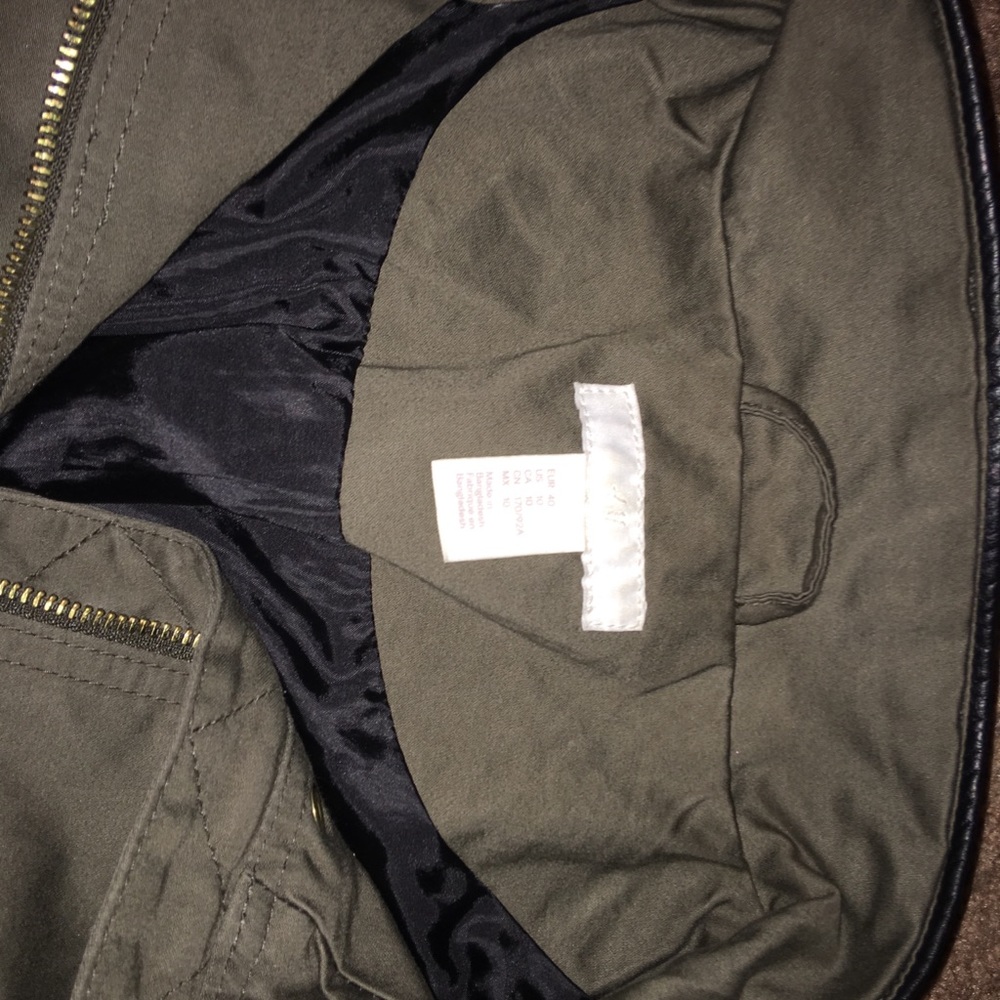 Forever 21 green with black leather sleeves